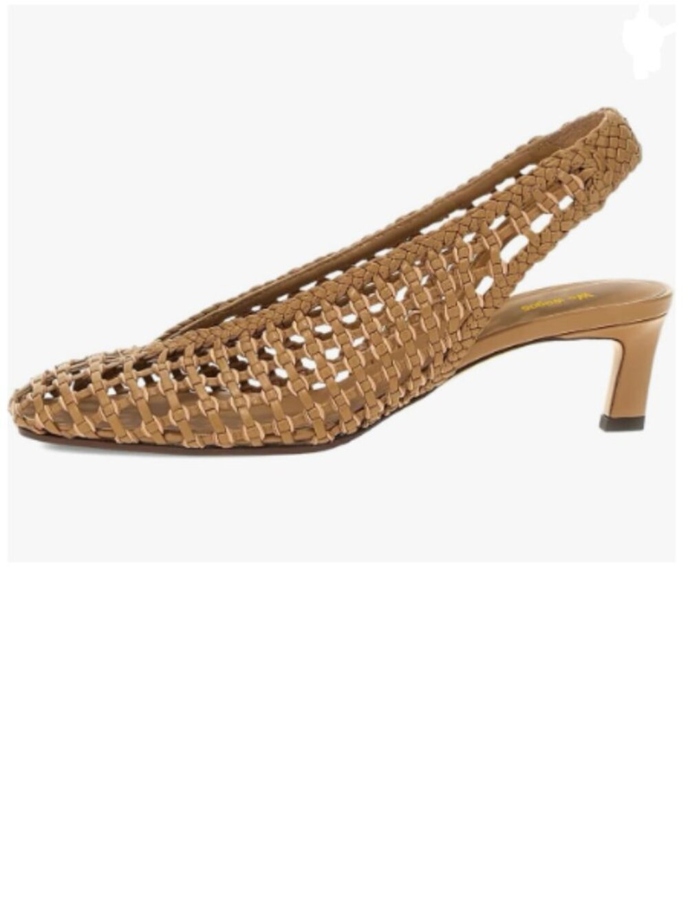 Brown Slingback Strap Square Toe Pump Slip On Low Kitten Heels Woven Sandals